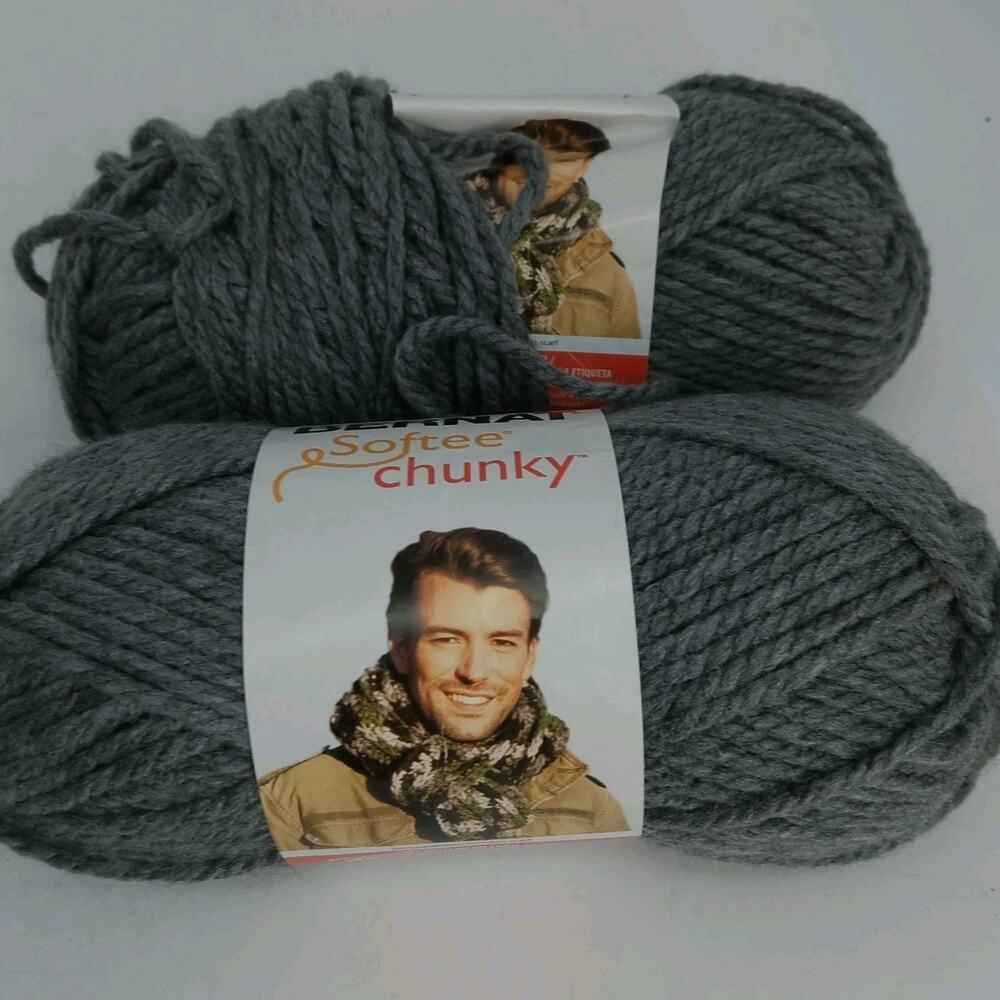 Bernat Softee Chunky Yarn Lot True Gray 2 Pack #6 Super Bulky 3.5 oz 100g 28044